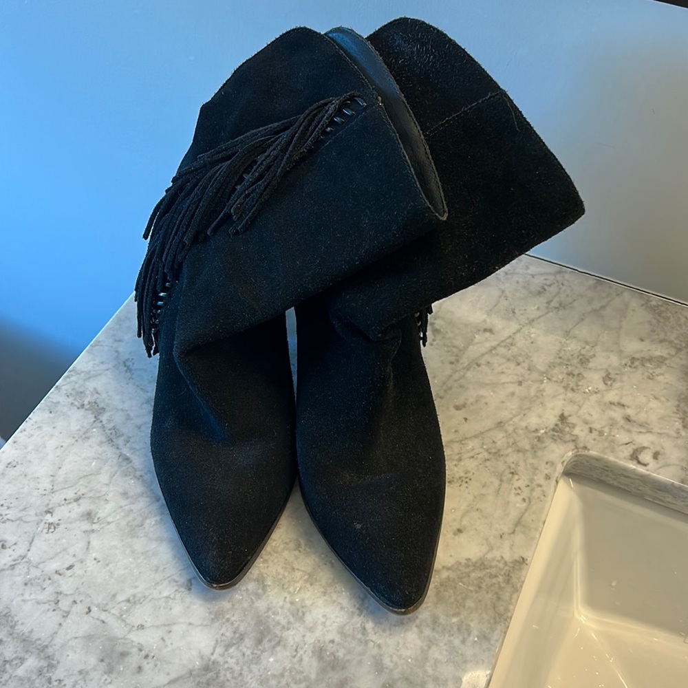Dolce Vita Black Suede Fringe Ankle Boots